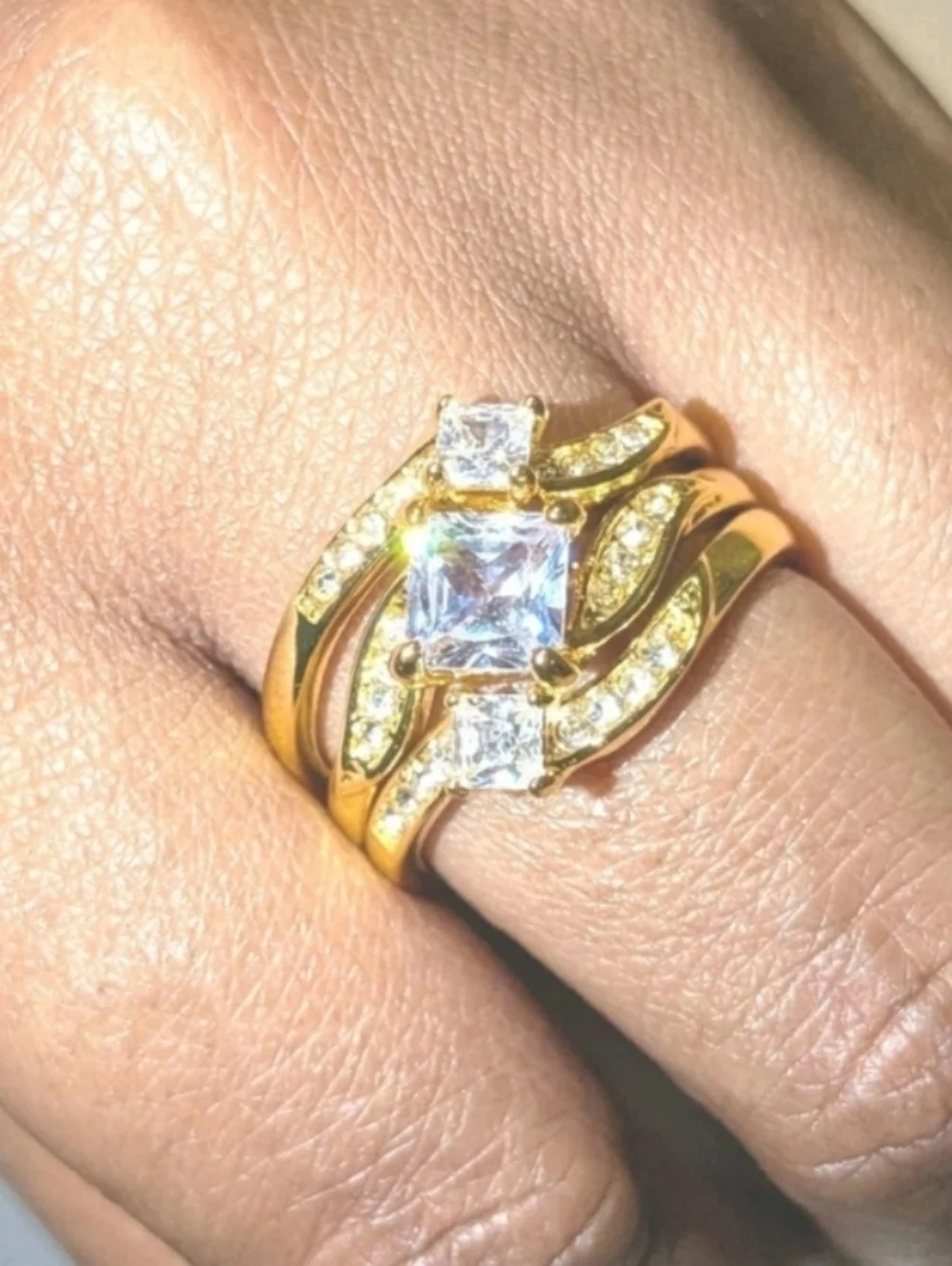3ct Lab Created Diamond Engagement Bridal Ring Set 14k Yellow Gold Plated 10